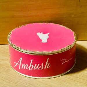 VTG Dana Ambush Dusting Powder Body Powder w/ Puff Mid-1950s Hatbox Vanity Décor